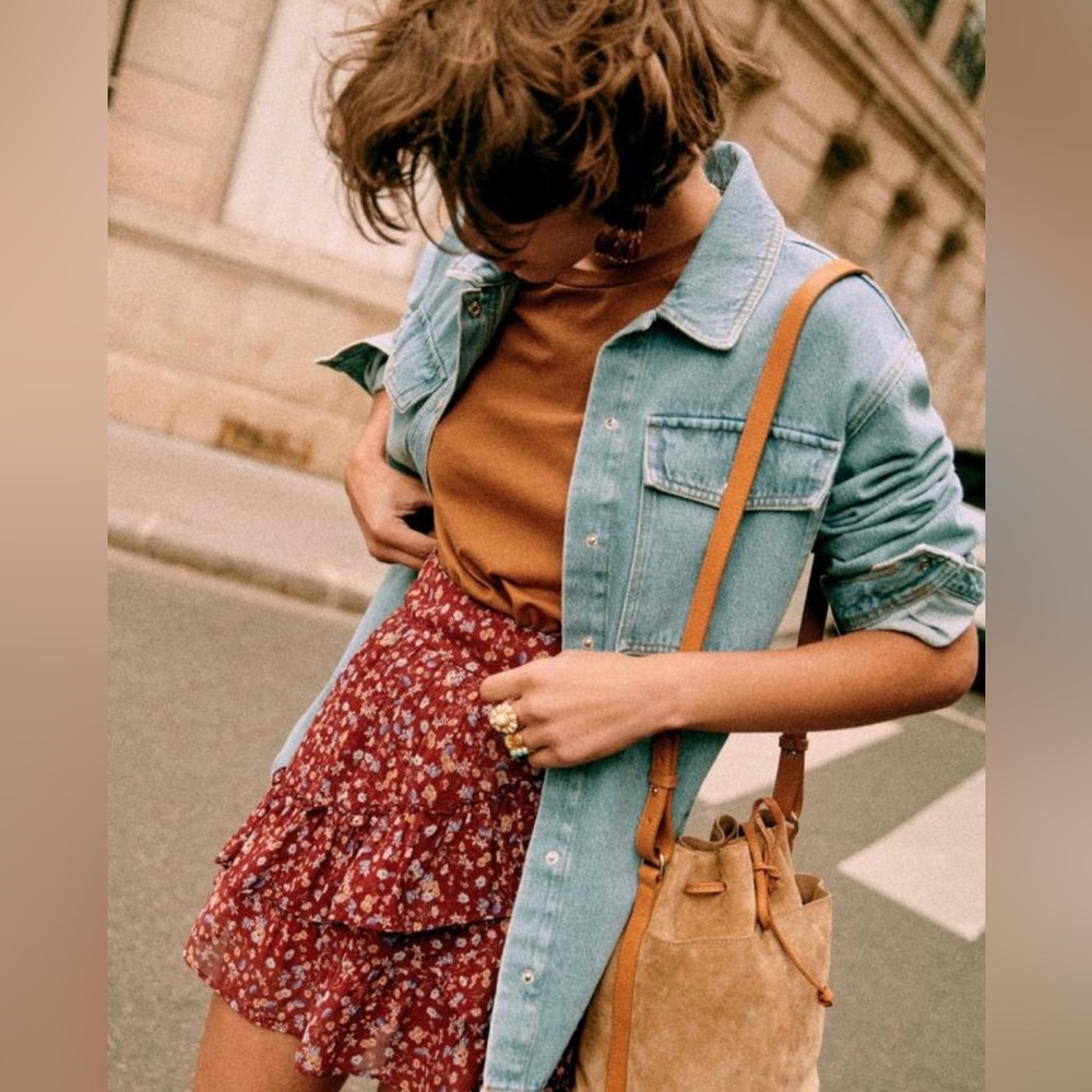 Sezane Carolina Skirt in Burgundy Flowers
